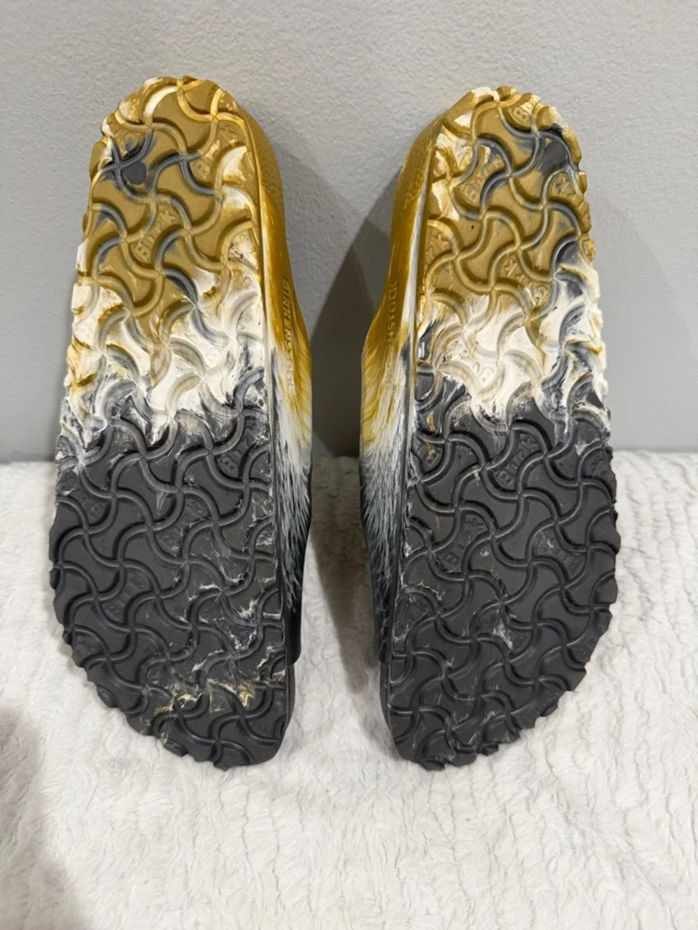 Birkenstock Grey and Gold Double Buckle Slides - Picture 4 of 6